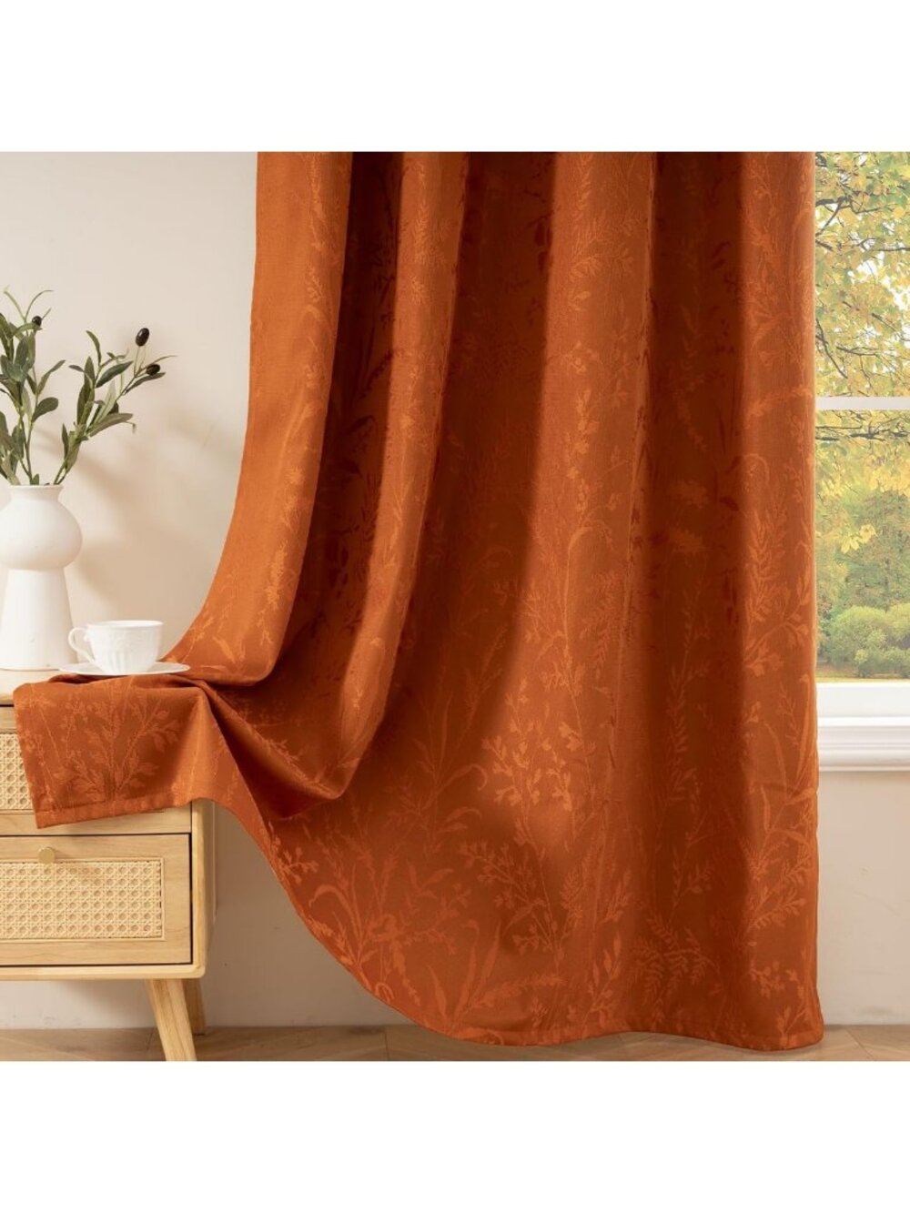 Boho Burnt Orange Blackout Curtains - 100% Thermal Insulated Drapes, 84" Long